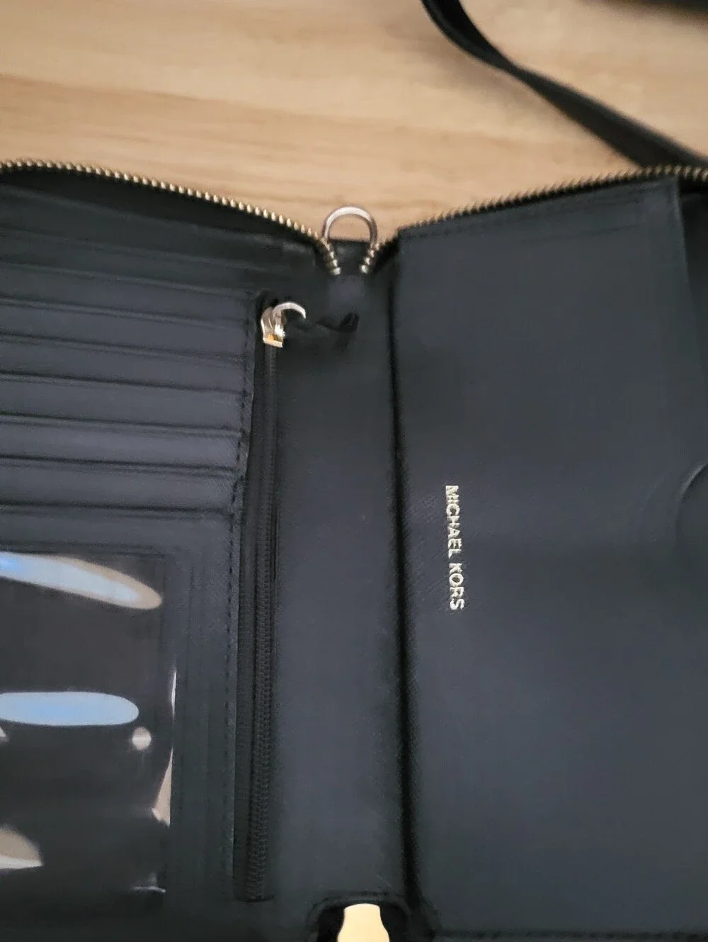 Michael Kors Black Leather Messenger Bag with Gold Hardware With Wallet